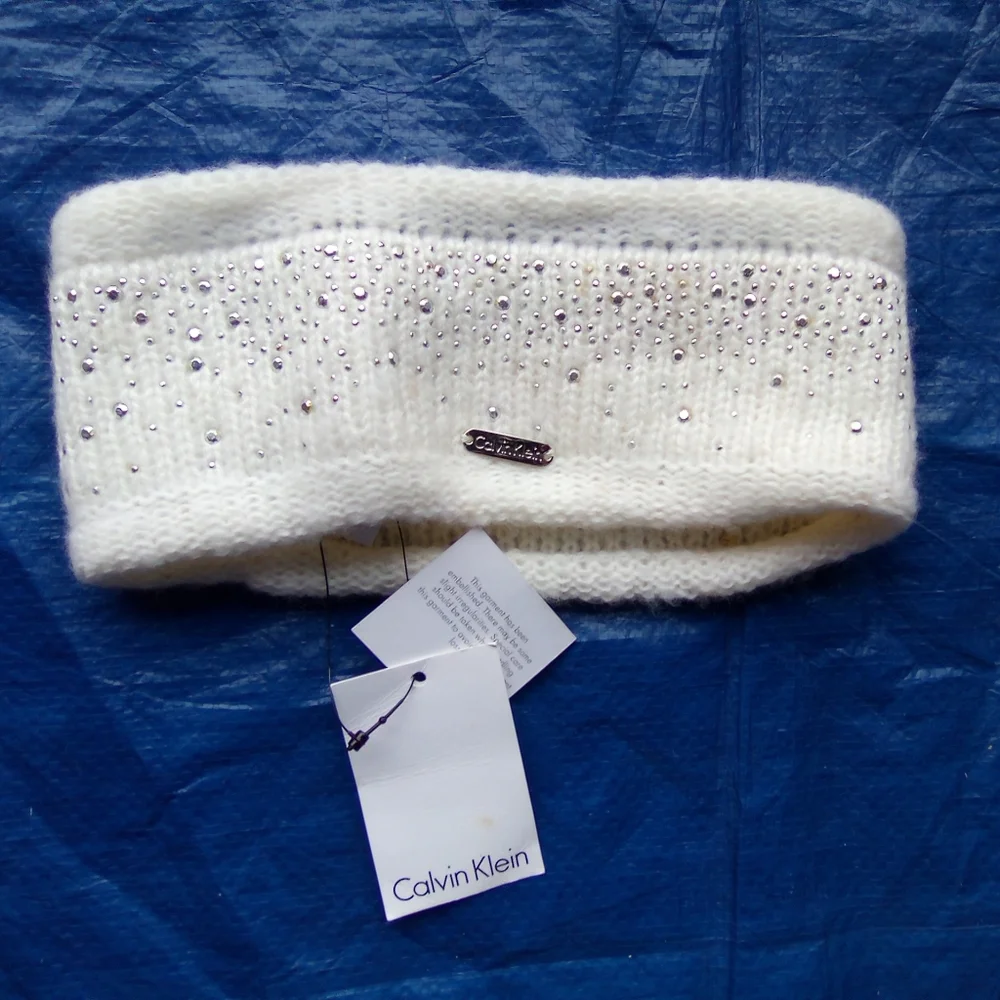 White Knit Headband with Rhinestones